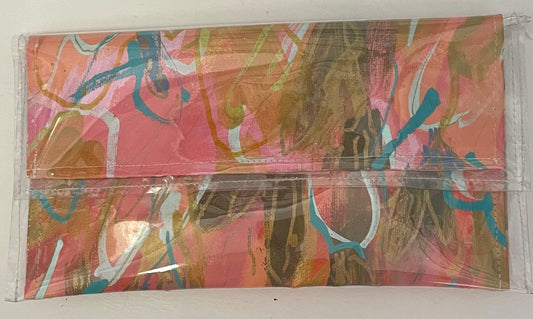 "Flamingo Hues" Art Canvas Clutch Purse.