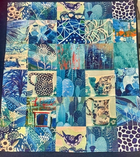 "Blue Patchwork" Art Tea Towel.