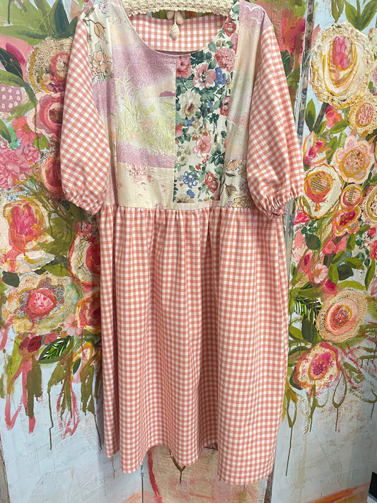Gingham Patchwork Maxi Smock Dress