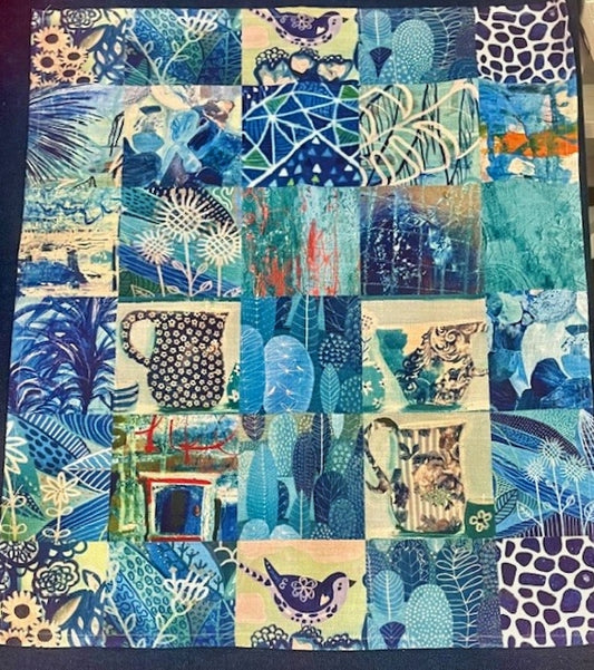 "Blue Patchwork" Art Tea Towel.