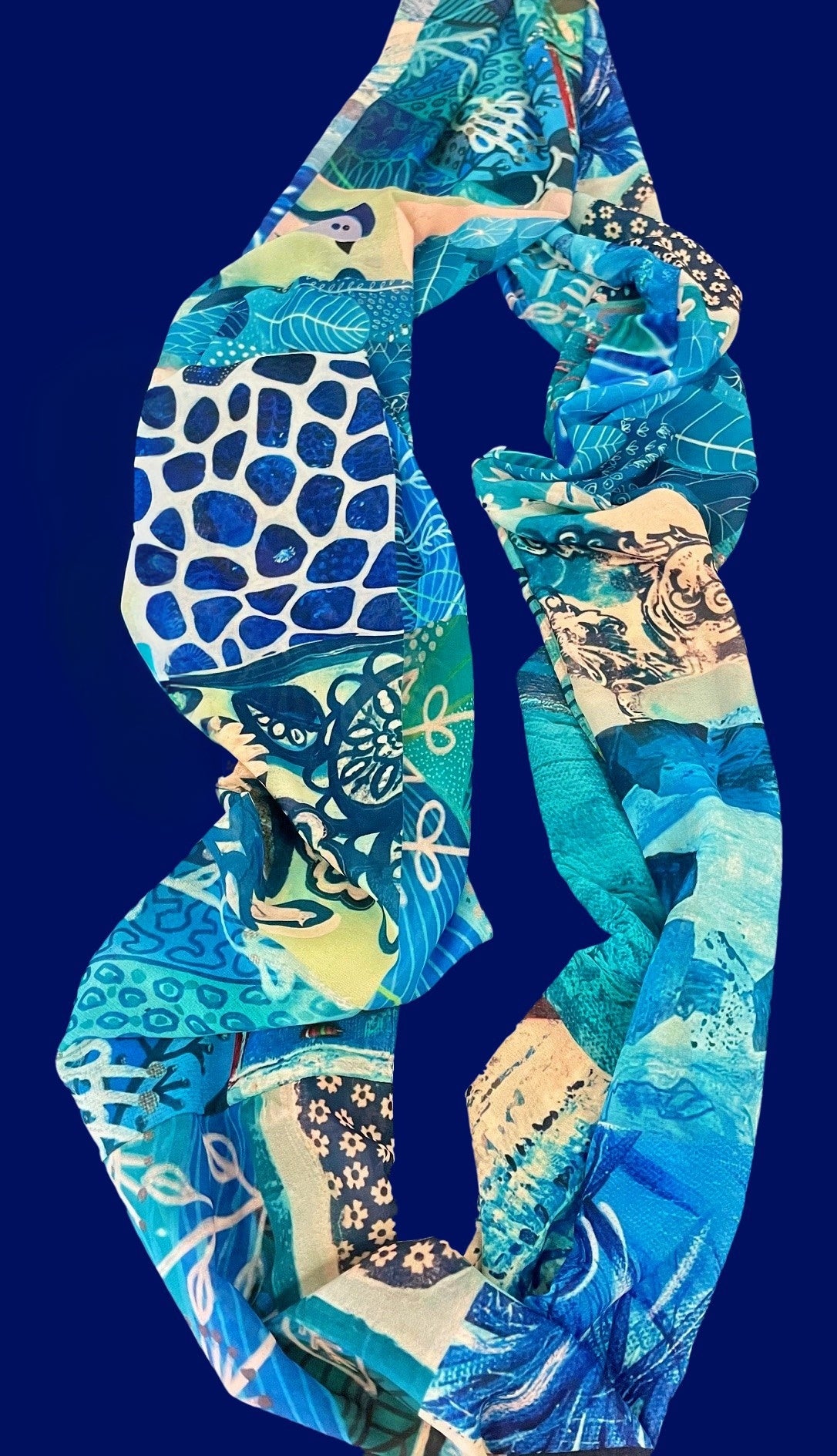 "Blue Patchwork" Infinity Art Scarf.