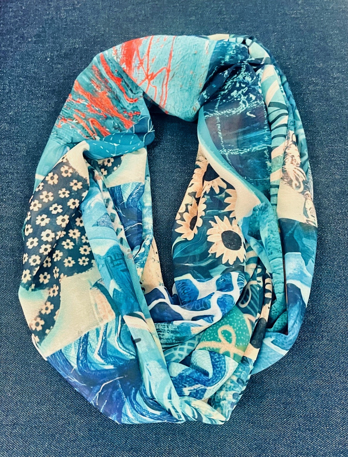 "Blue Patchwork" Infinity Art Scarf.